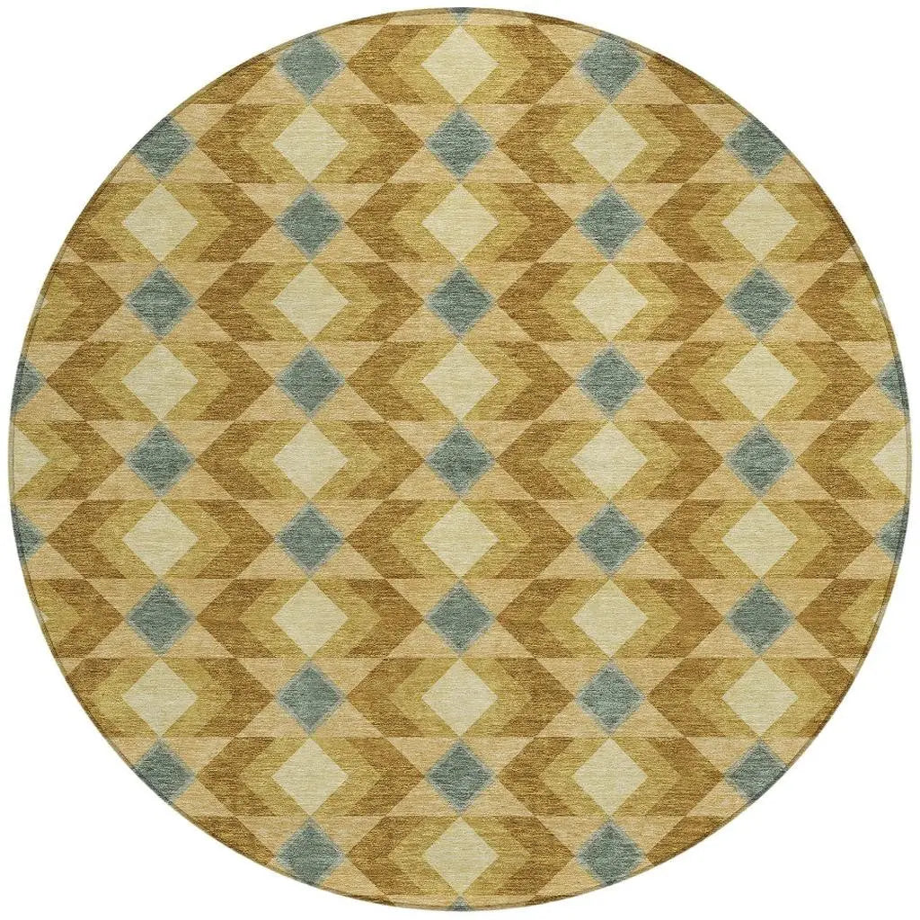 8' Walnut And Brown Round Geometric Washable Indoor Outdoor Area Rug Homeroots Outdoor