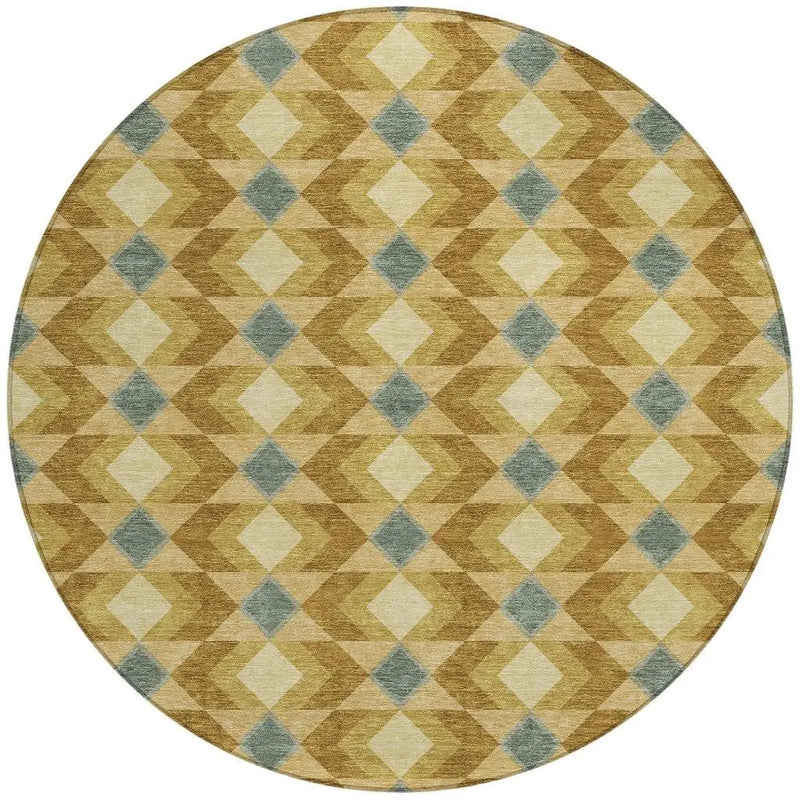 8' Walnut And Brown Round Geometric Washable Indoor Outdoor Area Rug Homeroots Outdoor