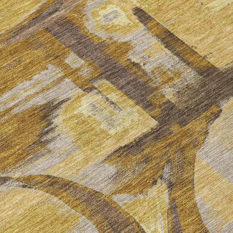 8' Walnut And Gold Round Abstract Washable Indoor Outdoor Area Rug Homeroots Outdoor
