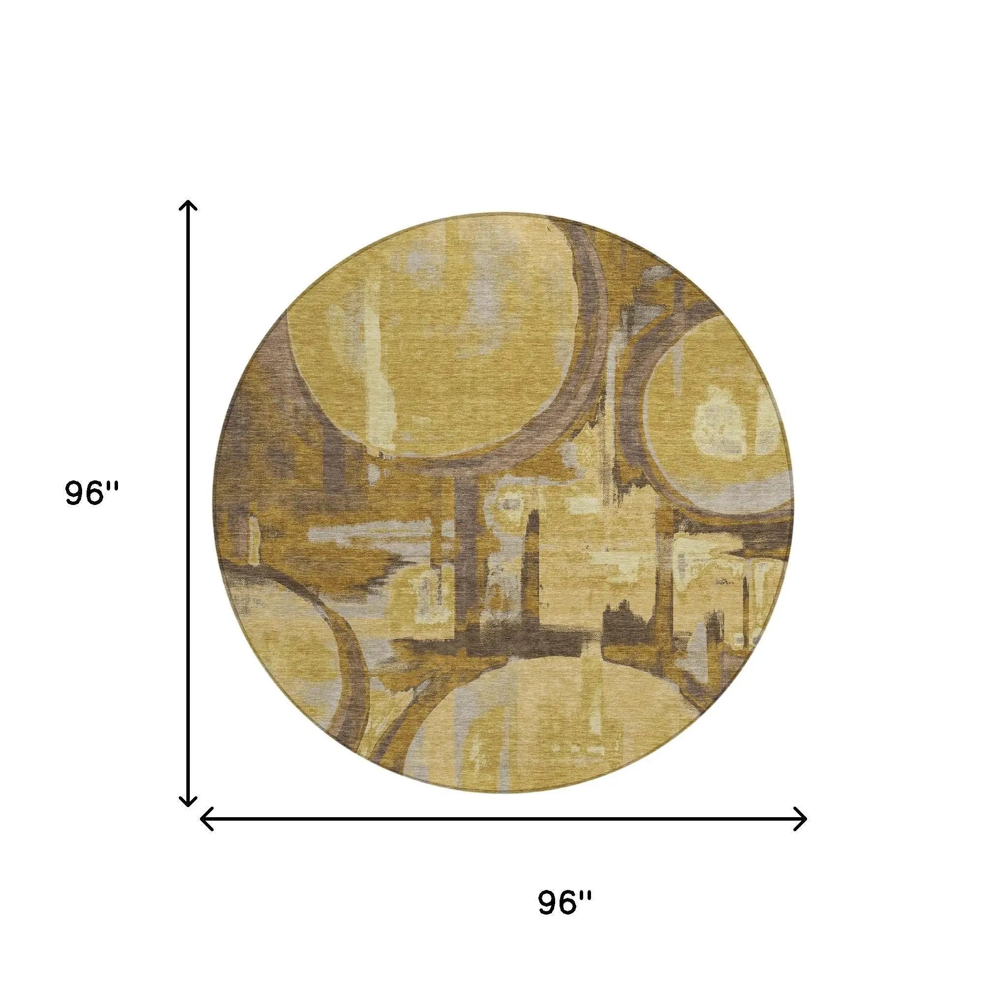 8' Walnut And Gold Round Abstract Washable Indoor Outdoor Area Rug Homeroots Outdoor