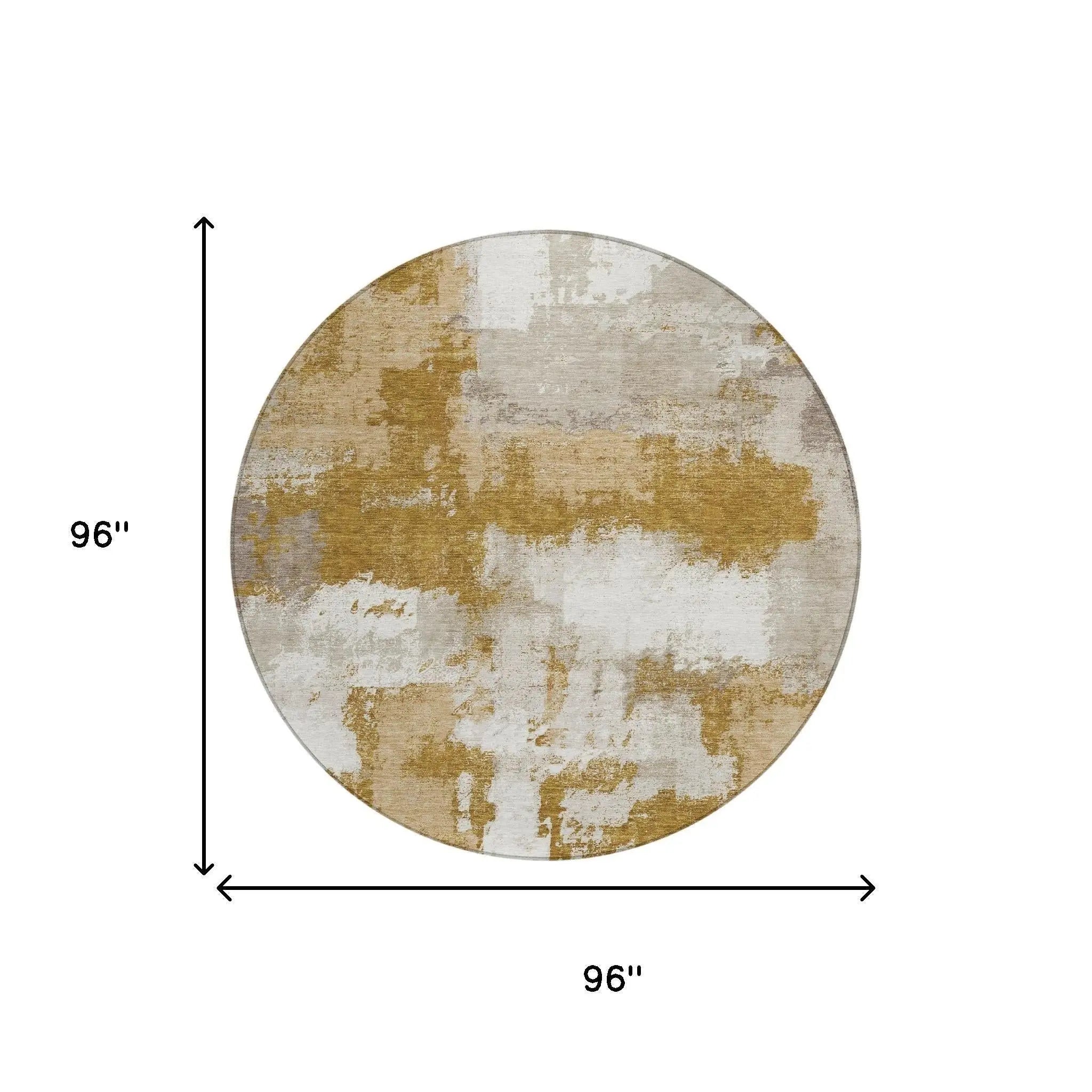 8' Walnut And Gold Round Abstract Washable Indoor Outdoor Area Rug Homeroots Outdoor