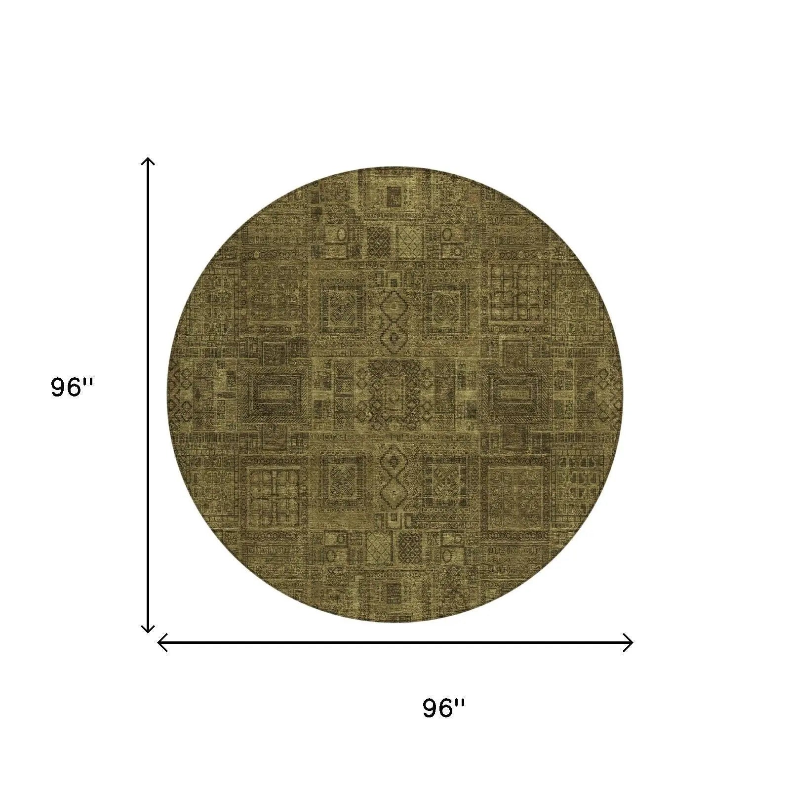 8' Walnut And Gold Round Oriental Washable Indoor Outdoor Area Rug Homeroots Outdoor