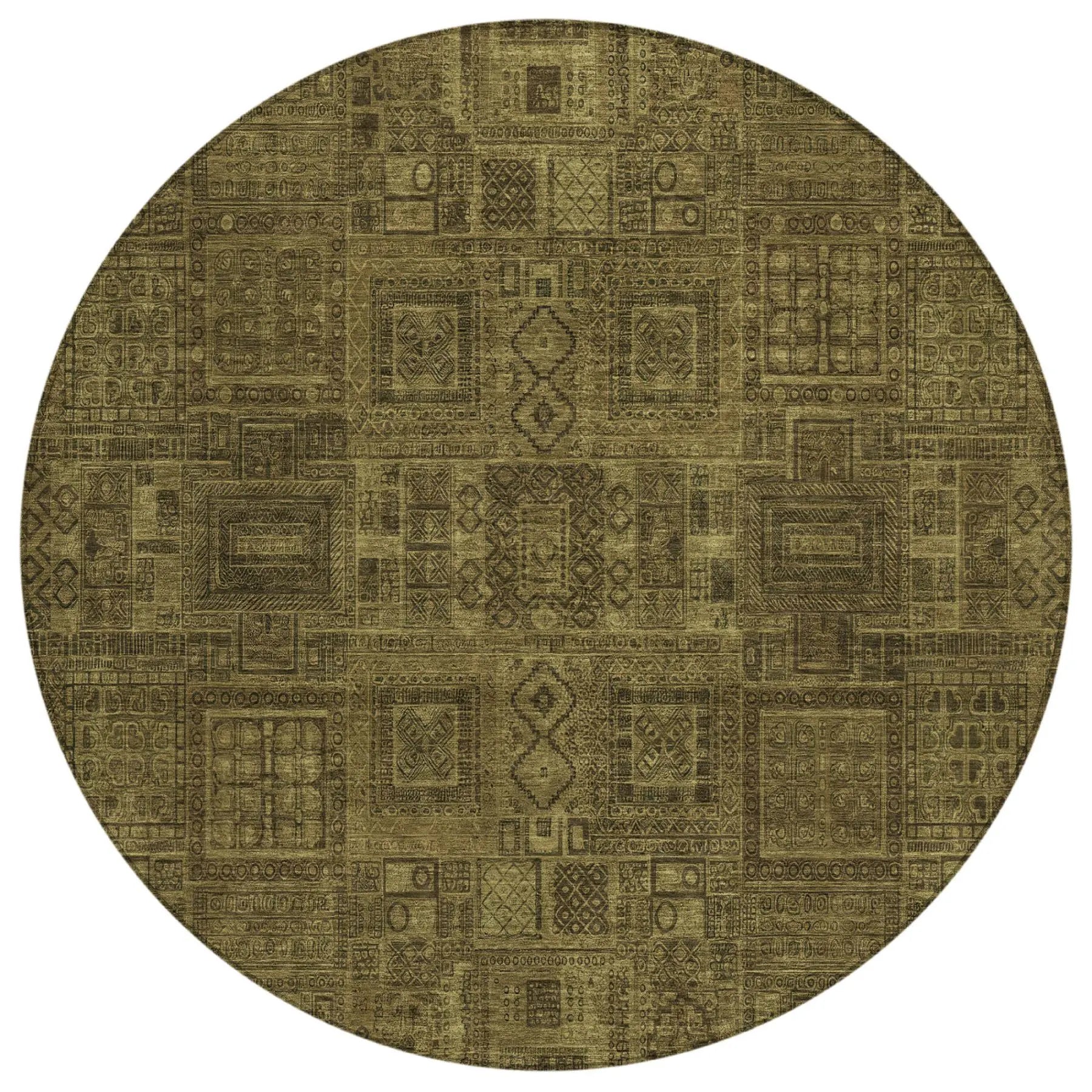8' Walnut And Gold Round Oriental Washable Indoor Outdoor Area Rug Homeroots Outdoor
