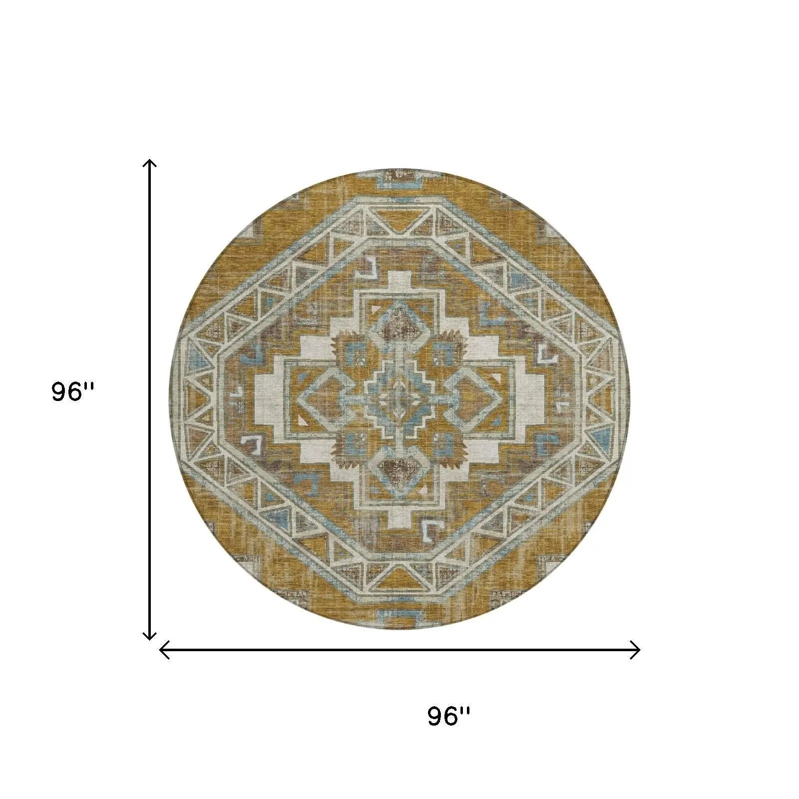8' Walnut And Gold Round Southwestern Washable Indoor Outdoor Area Rug Homeroots Outdoor