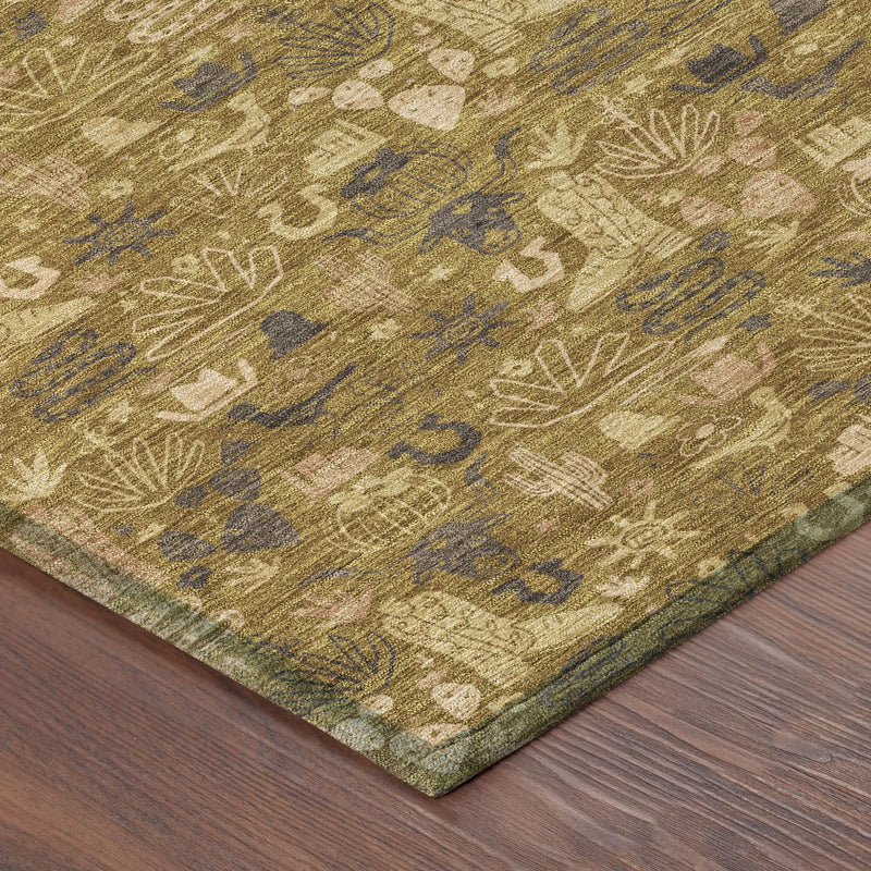 8' Walnut And Gold Round Stars Washable Indoor Outdoor Area Rug Homeroots Outdoor