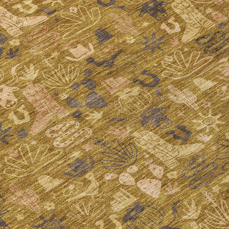 8' Walnut And Gold Round Stars Washable Indoor Outdoor Area Rug Homeroots Outdoor