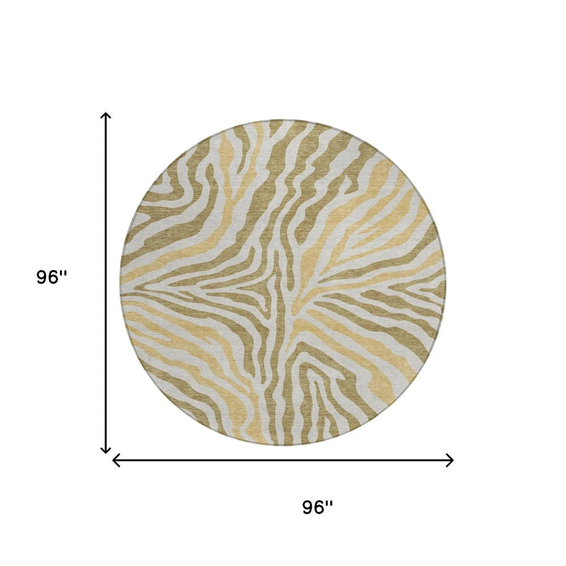 8' Walnut And Gold Round Zebra Print Washable Indoor Outdoor Area Rug Homeroots Outdoor