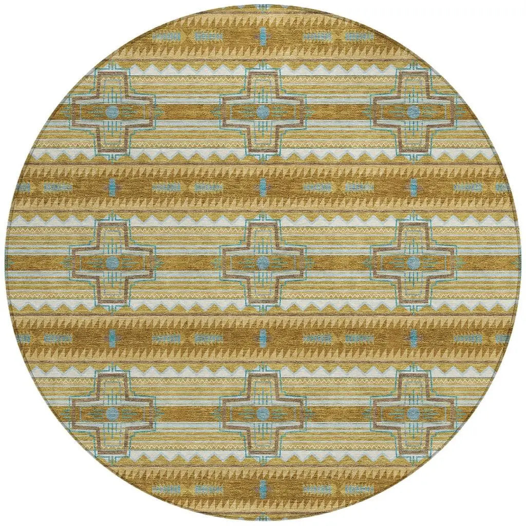 8' Walnut And Graphite Round Tribal Washable Indoor Outdoor Area Rug Homeroots Outdoor