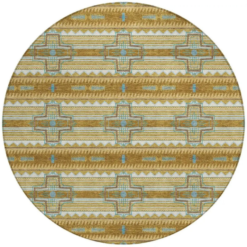8' Walnut And Graphite Round Tribal Washable Indoor Outdoor Area Rug Homeroots Outdoor