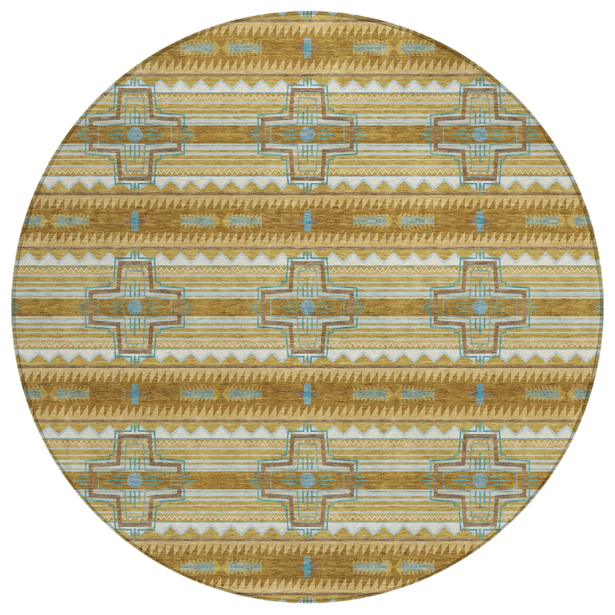 8' Walnut And Graphite Round Tribal Washable Indoor Outdoor Area Rug Homeroots Outdoor