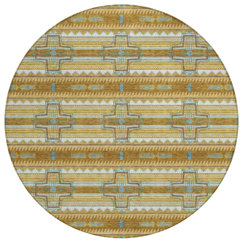 8' Walnut And Graphite Round Tribal Washable Indoor Outdoor Area Rug Homeroots Outdoor