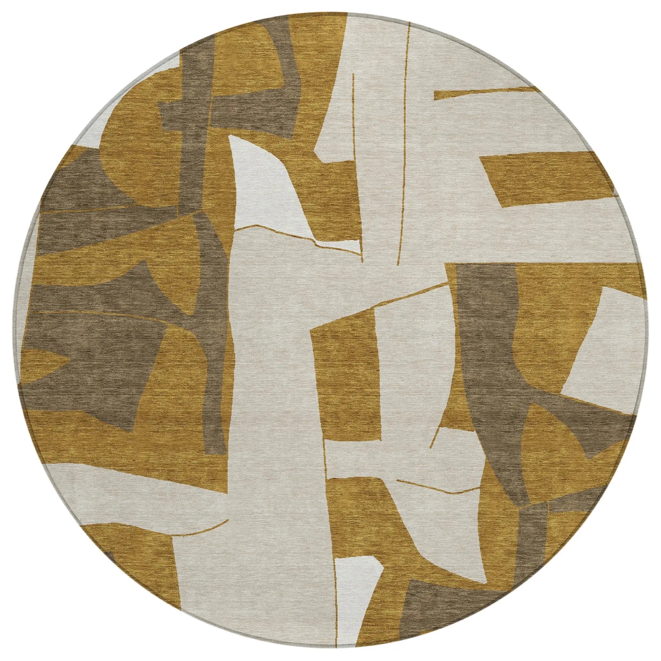 8' Walnut And Ivory Round Geometric Washable Indoor Outdoor Area Rug Homeroots Outdoor