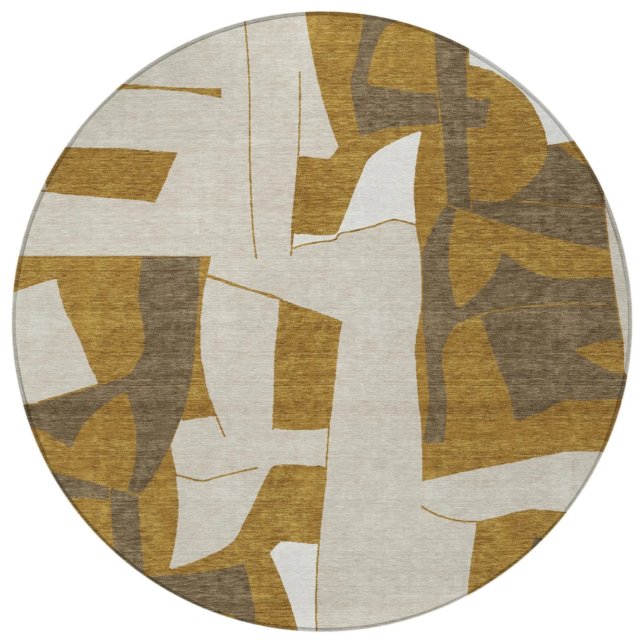8' Walnut And Ivory Round Geometric Washable Indoor Outdoor Area Rug Homeroots Outdoor