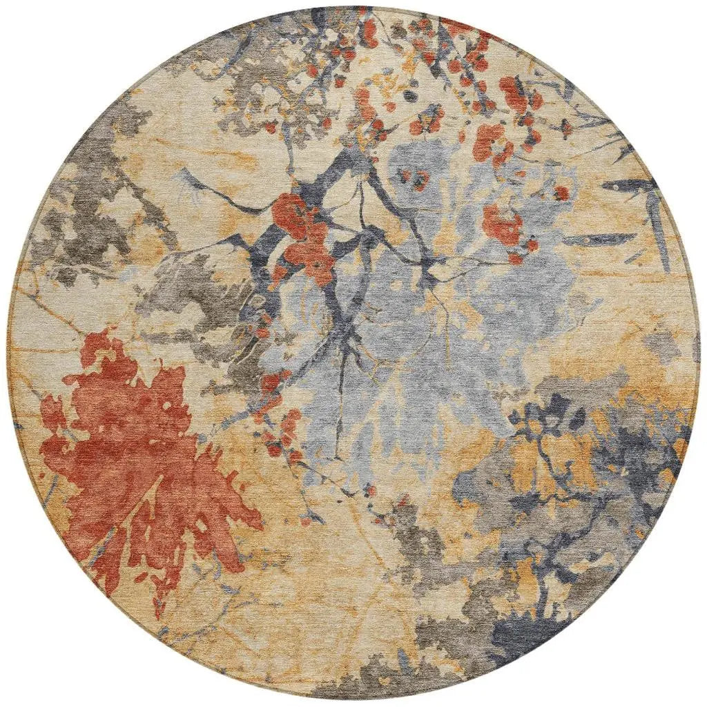 8' Wheat And Beige Round Abstract Washable Indoor Outdoor Area Rug Homeroots Outdoor