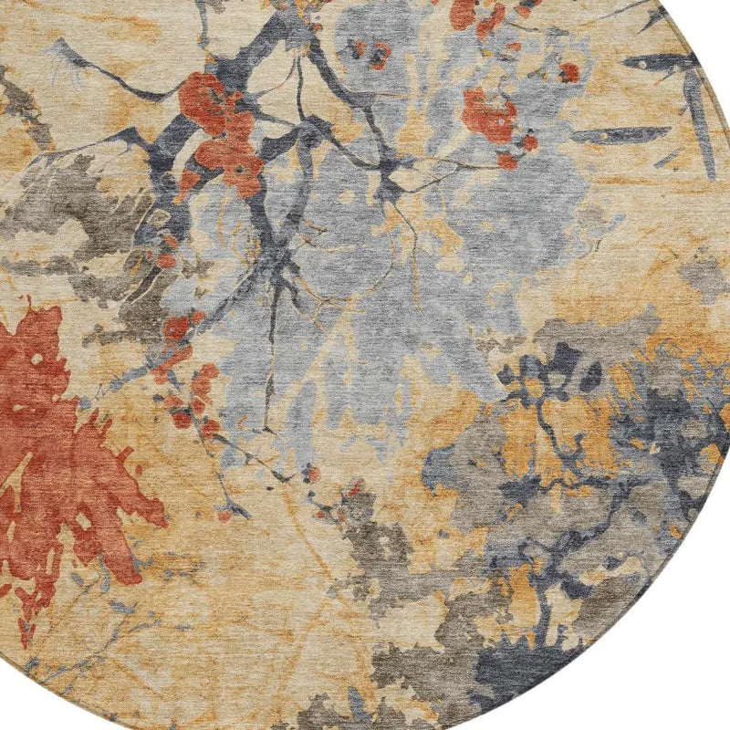 8' Wheat And Beige Round Abstract Washable Indoor Outdoor Area Rug Homeroots Outdoor