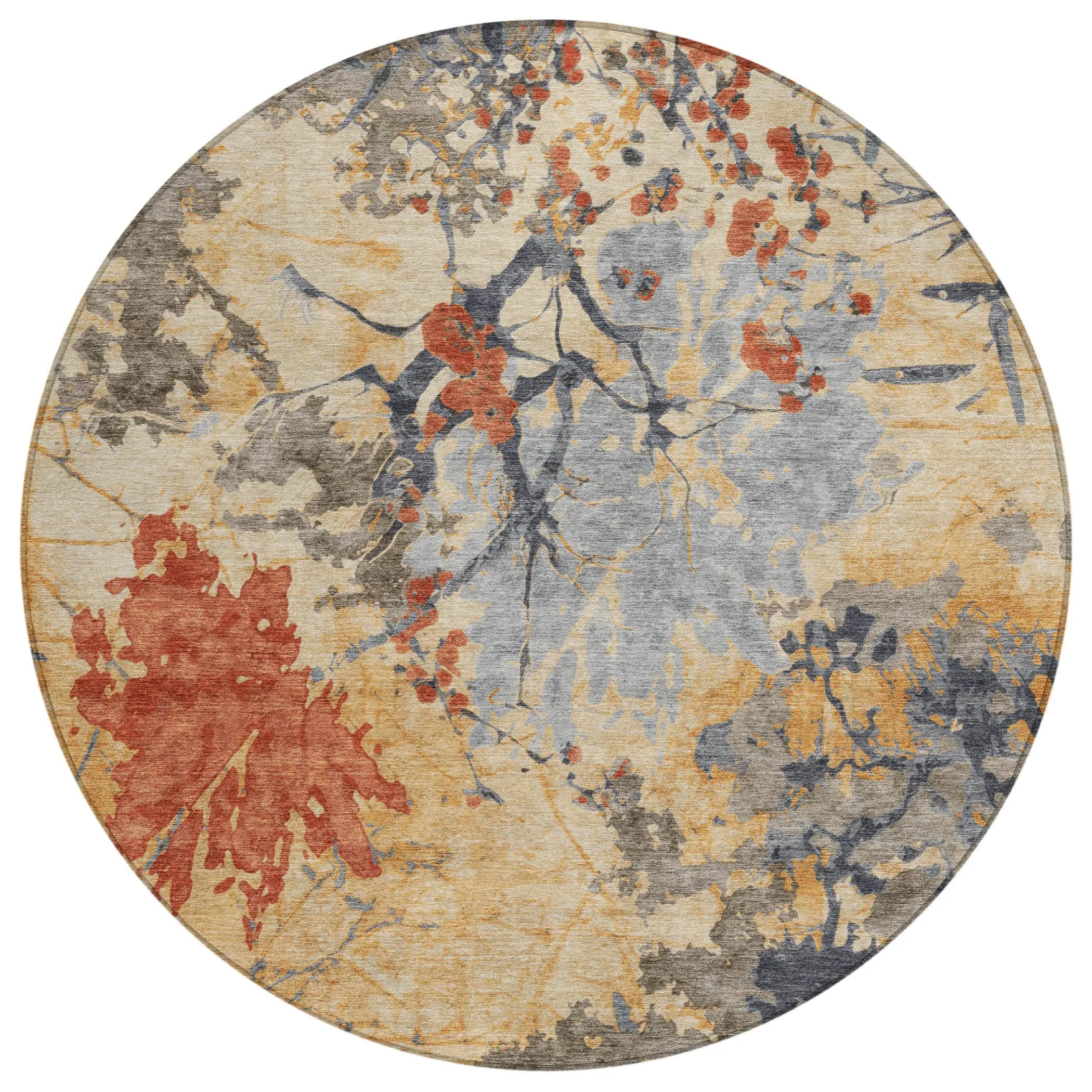 8' Wheat And Beige Round Abstract Washable Indoor Outdoor Area Rug Homeroots Outdoor