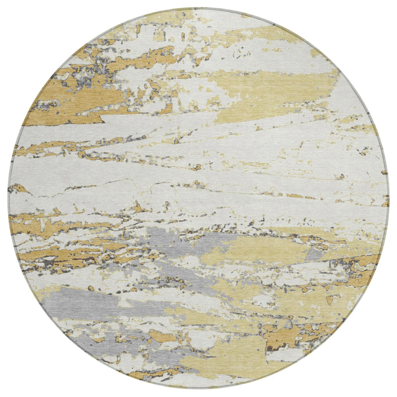 8' Wheat And Gold Round Abstract Washable Indoor Outdoor Area Rug Homeroots Outdoor