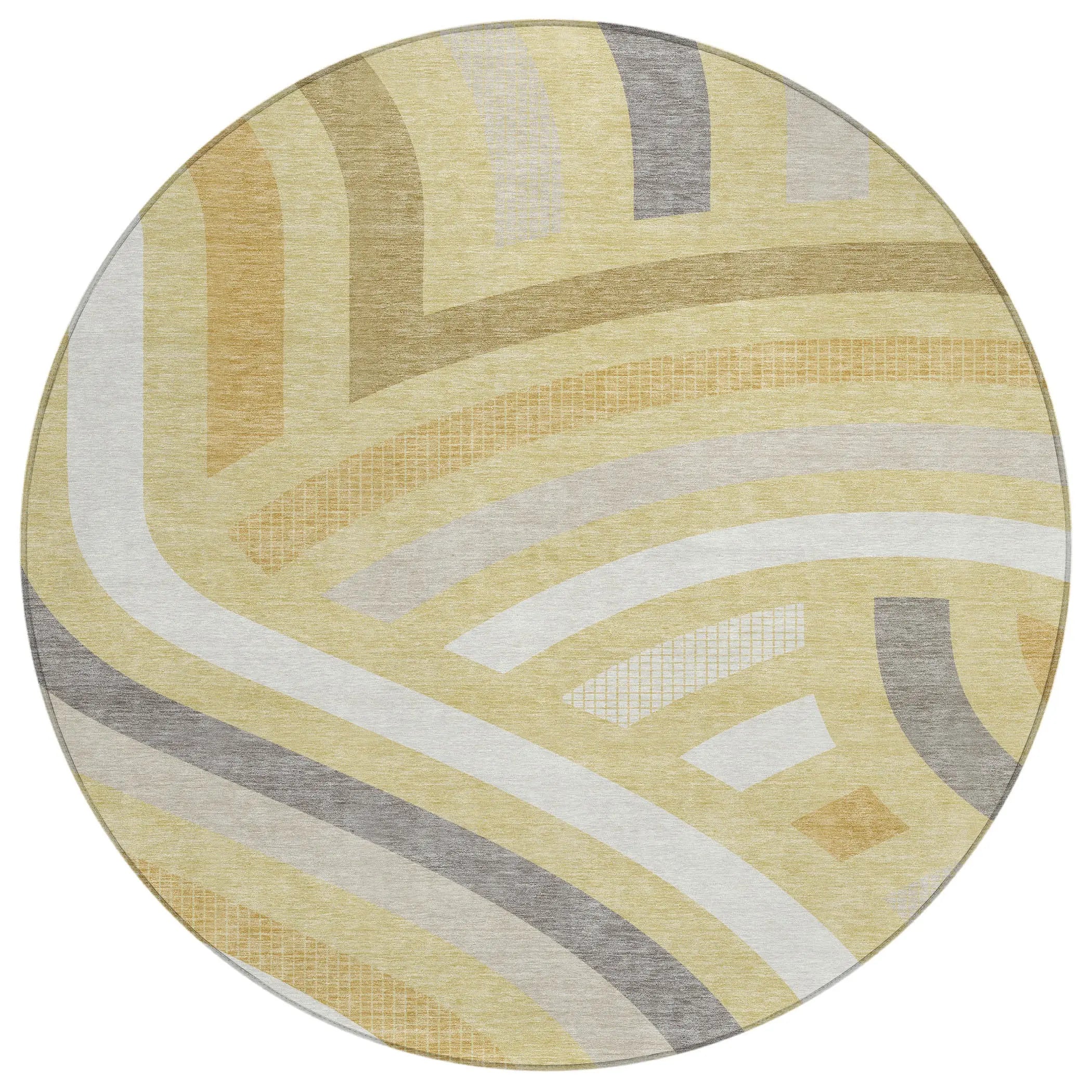8' Wheat And Gold Round Abstract Washable Indoor Outdoor Area Rug Homeroots Outdoor