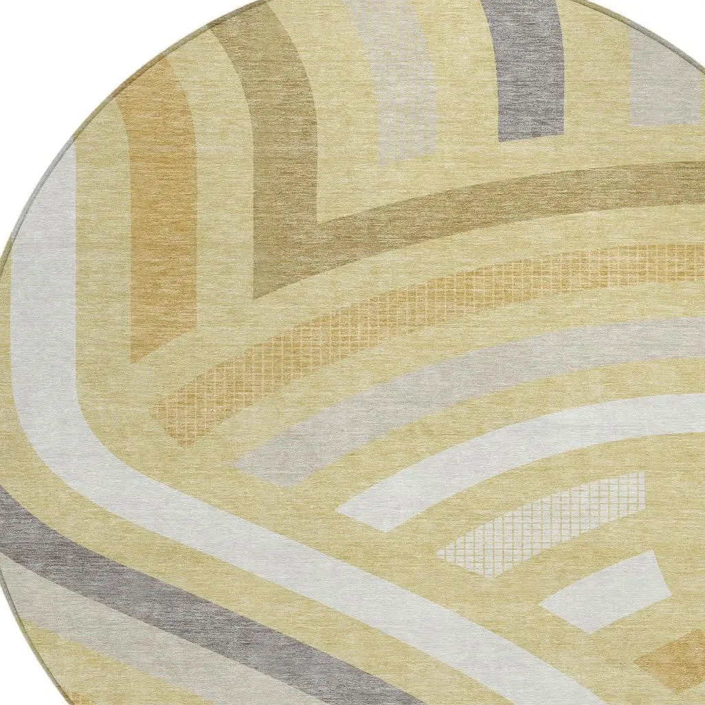 8' Wheat And Gold Round Abstract Washable Indoor Outdoor Area Rug Homeroots Outdoor