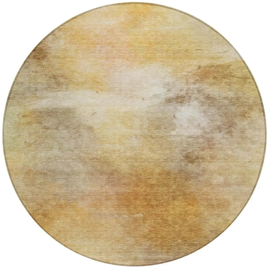 8' Wheat And Gold Round Abstract Washable Indoor Outdoor Area Rug Homeroots Outdoor