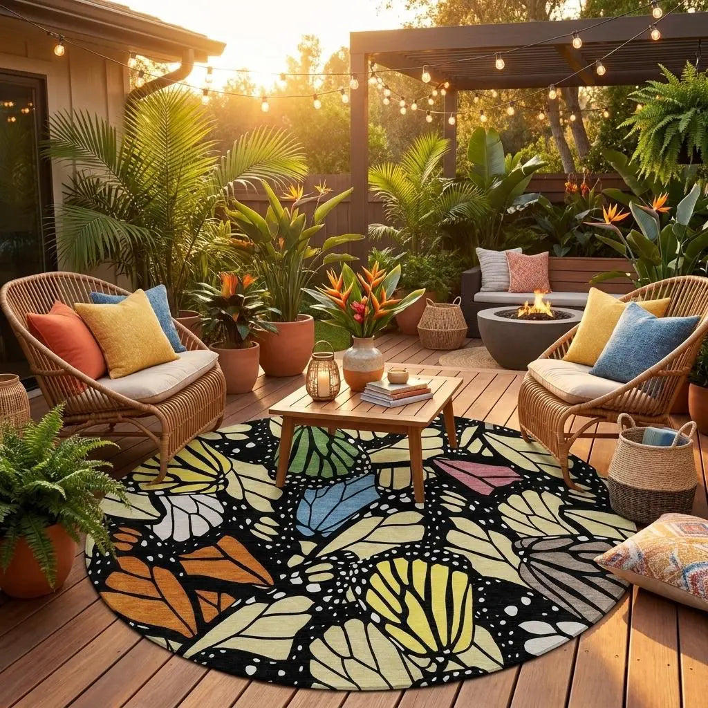 8' Wheat And Gold Round Animal Print Washable Indoor Outdoor Area Rug Homeroots Outdoor