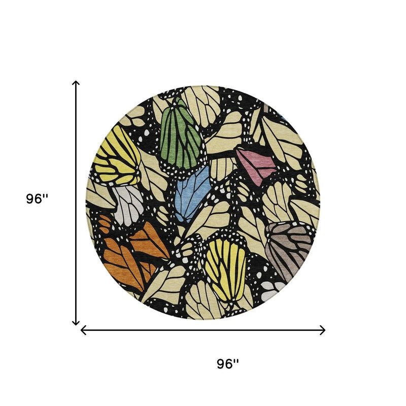 8' Wheat And Gold Round Animal Print Washable Indoor Outdoor Area Rug Homeroots Outdoor
