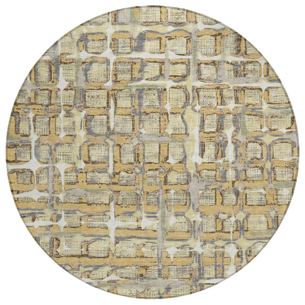 8' Wheat And Gold Round Geometric Washable Indoor Outdoor Area Rug Homeroots Outdoor