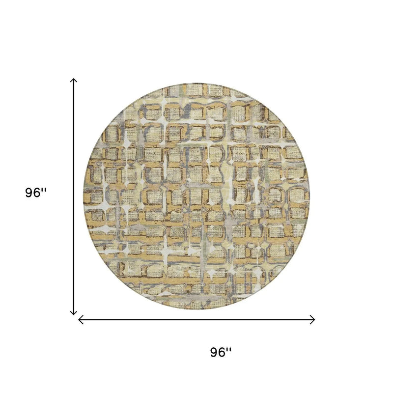8' Wheat And Gold Round Geometric Washable Indoor Outdoor Area Rug Homeroots Outdoor