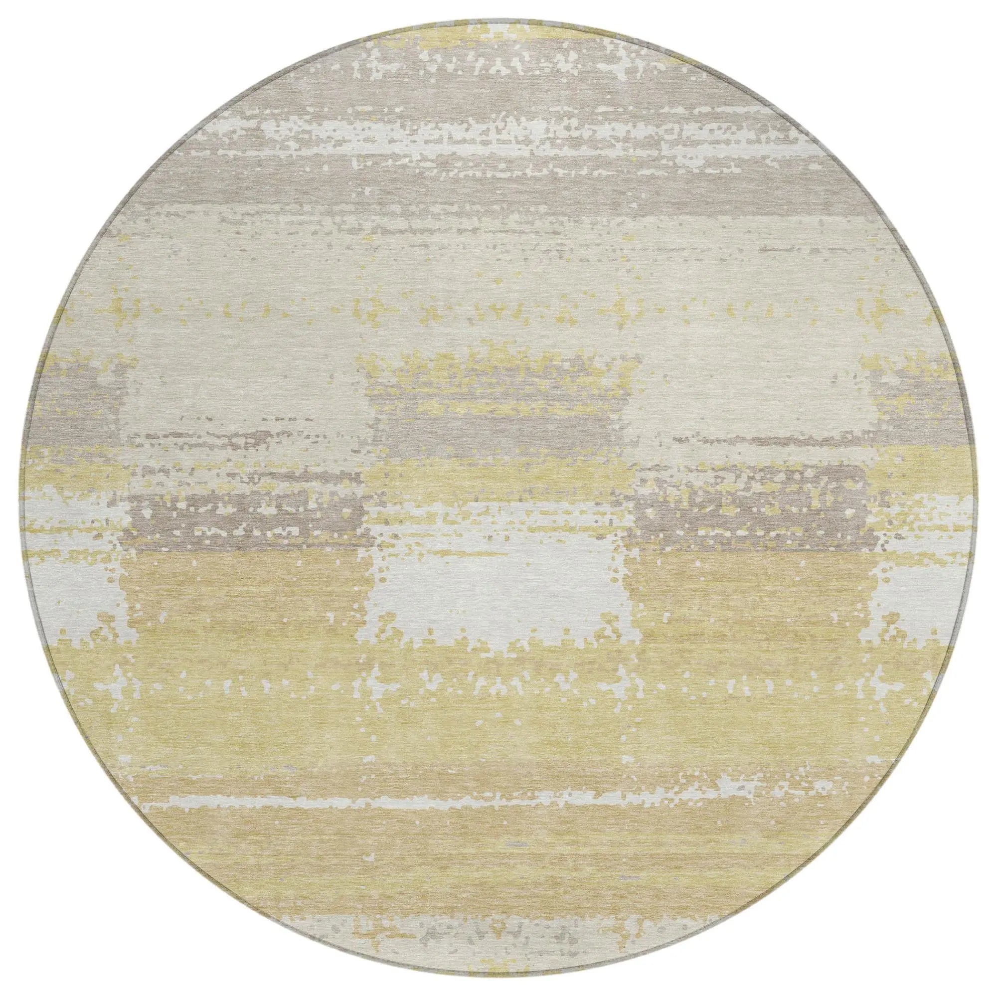 8' Wheat And Gold Round Geometric Washable Indoor Outdoor Area Rug Homeroots Outdoor