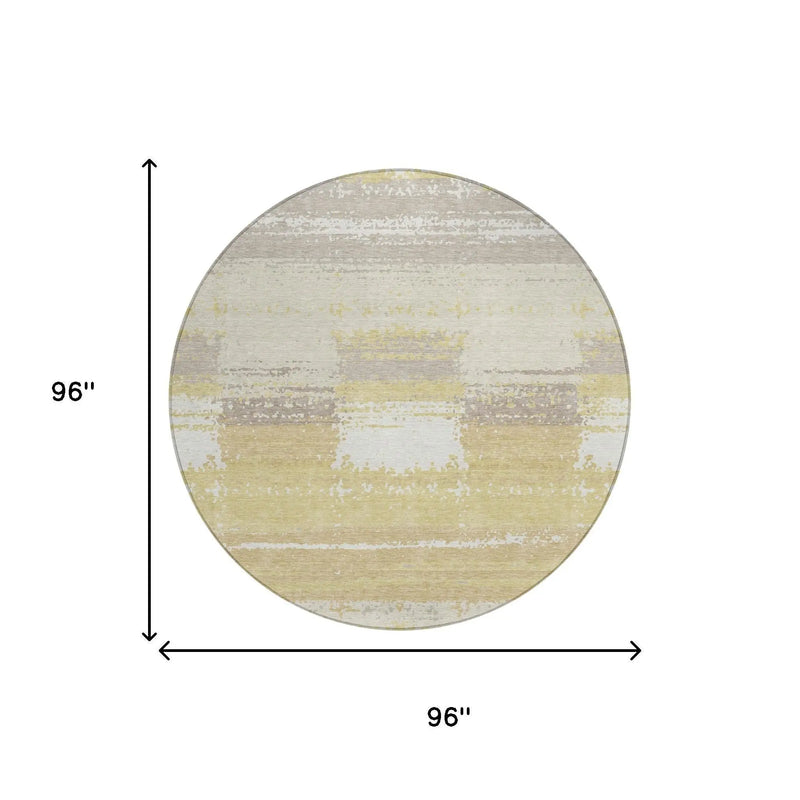 8' Wheat And Gold Round Geometric Washable Indoor Outdoor Area Rug Homeroots Outdoor