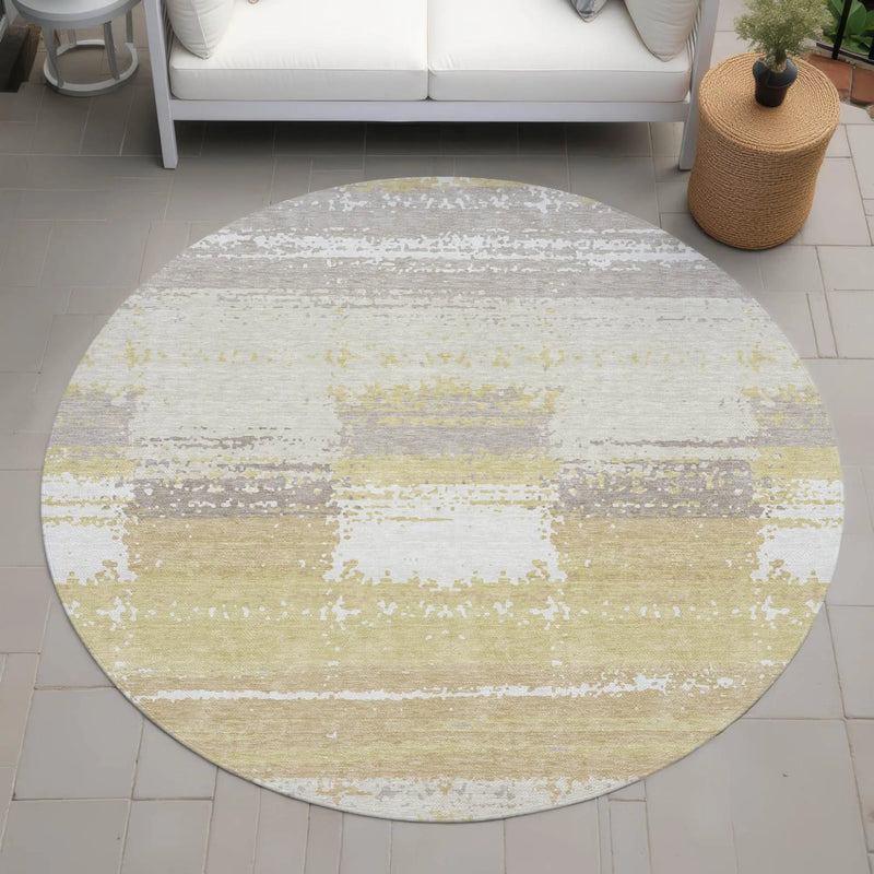 8' Wheat And Gold Round Geometric Washable Indoor Outdoor Area Rug Homeroots Outdoor