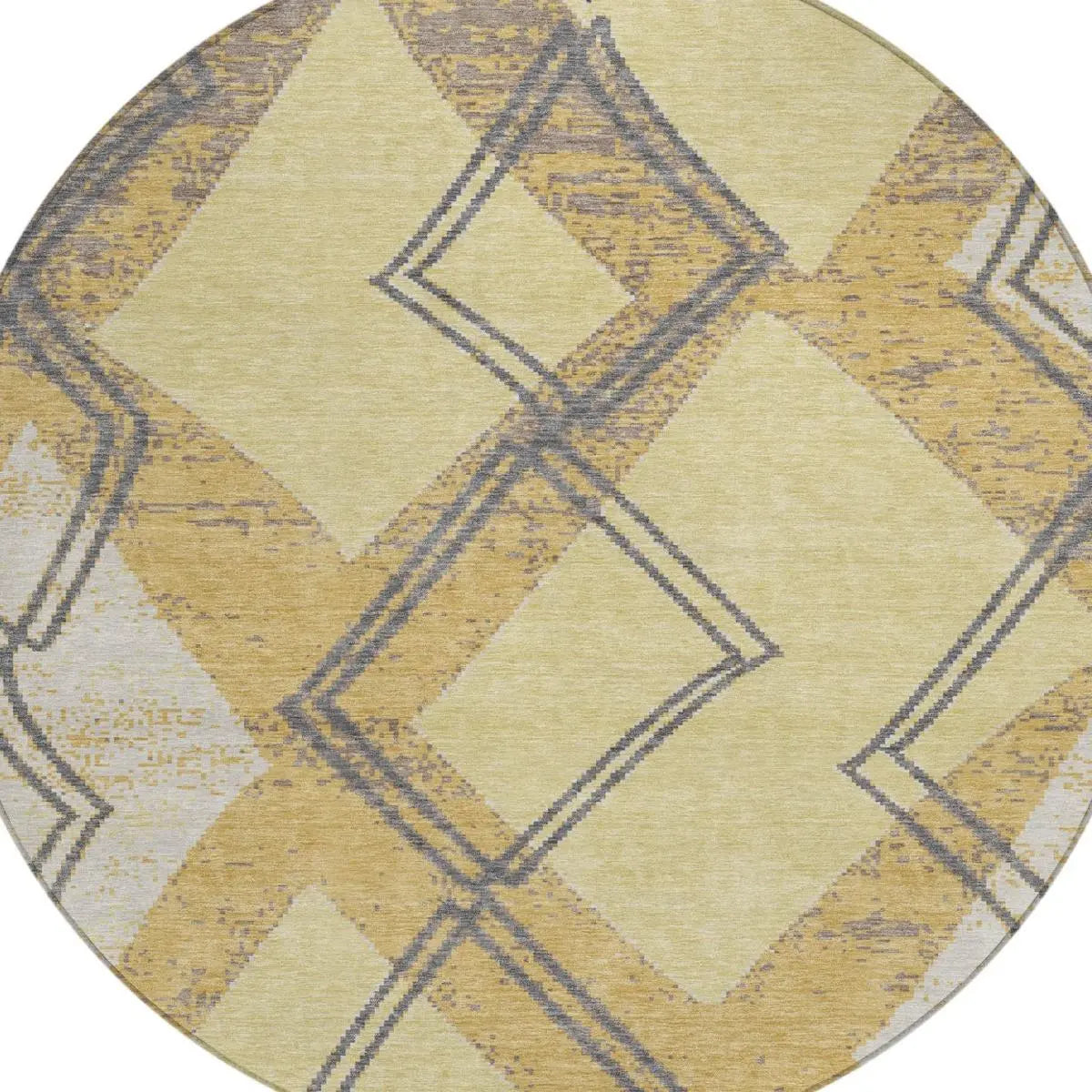8' Wheat And Gold Round Geometric Washable Indoor Outdoor Area Rug Homeroots Outdoor
