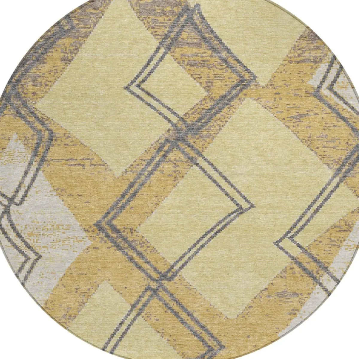 8' Wheat And Gold Round Geometric Washable Indoor Outdoor Area Rug Homeroots Outdoor