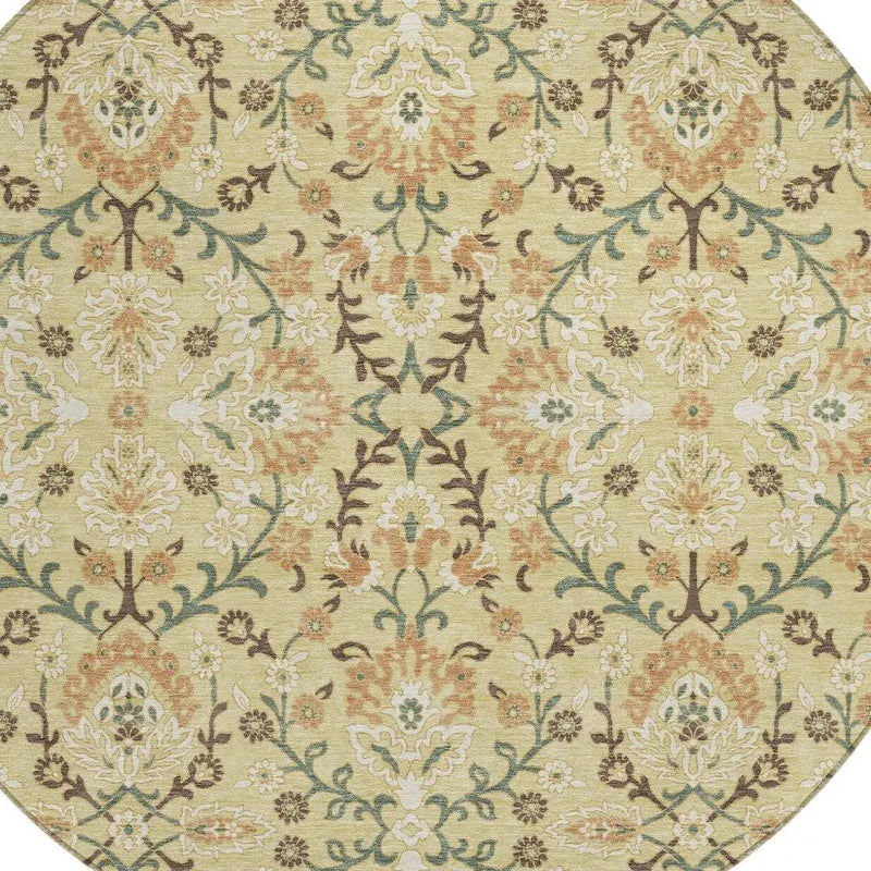 8' Wheat And Gold Round Geometric Washable Indoor Outdoor Area Rug Homeroots Outdoor