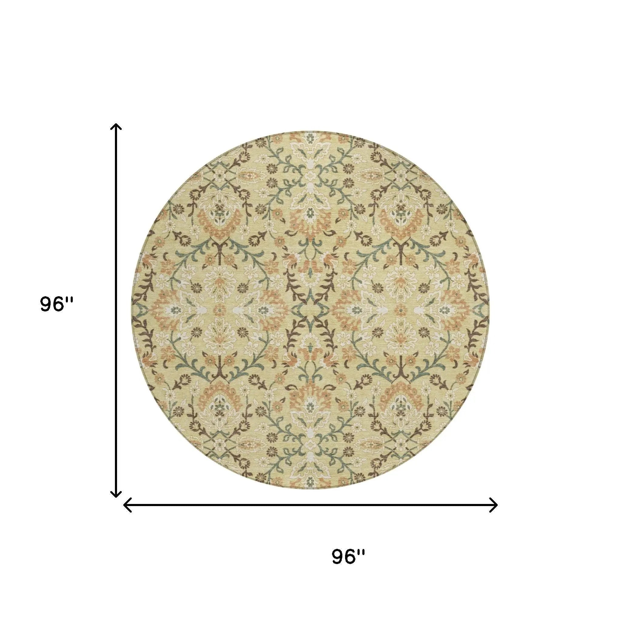 8' Wheat And Gold Round Geometric Washable Indoor Outdoor Area Rug Homeroots Outdoor