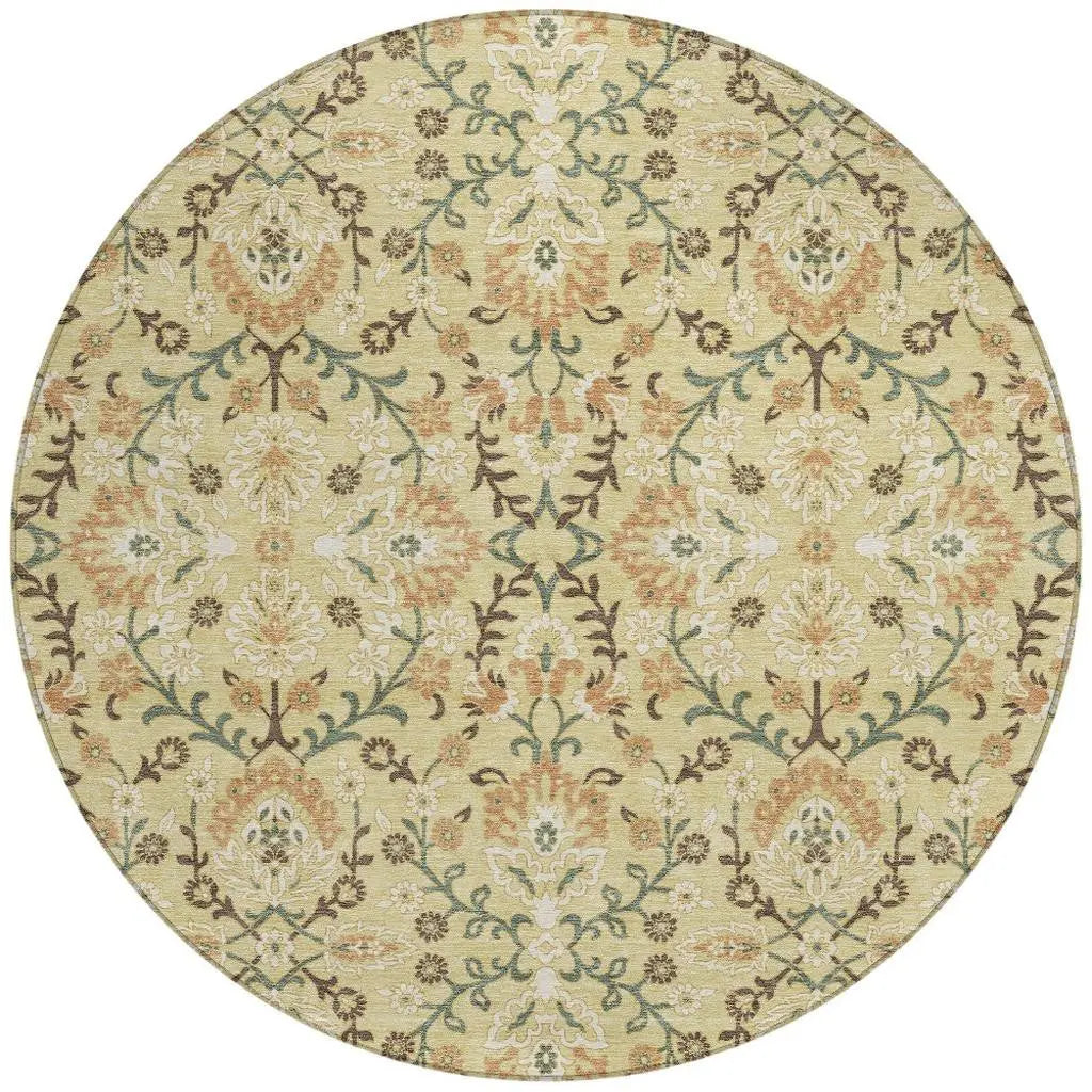8' Wheat And Gold Round Geometric Washable Indoor Outdoor Area Rug Homeroots Outdoor