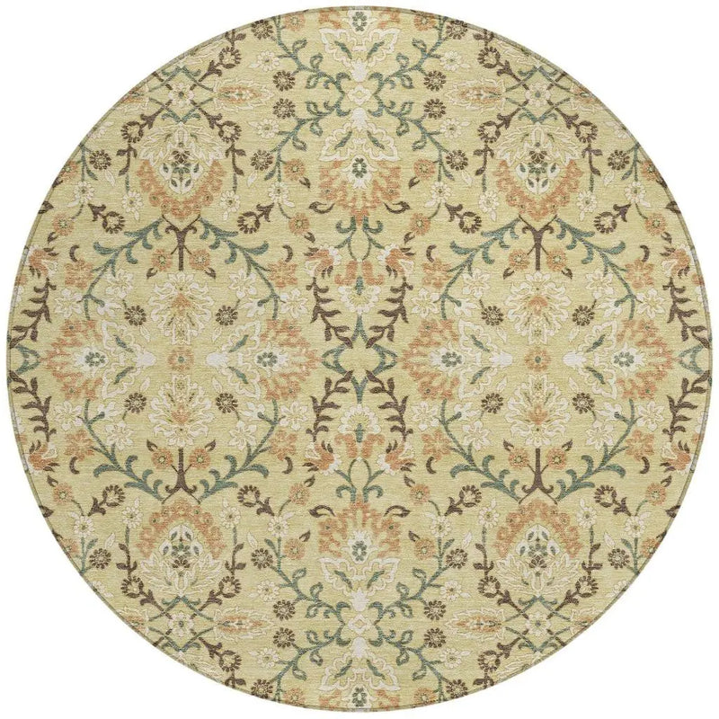 8' Wheat And Gold Round Geometric Washable Indoor Outdoor Area Rug Homeroots Outdoor