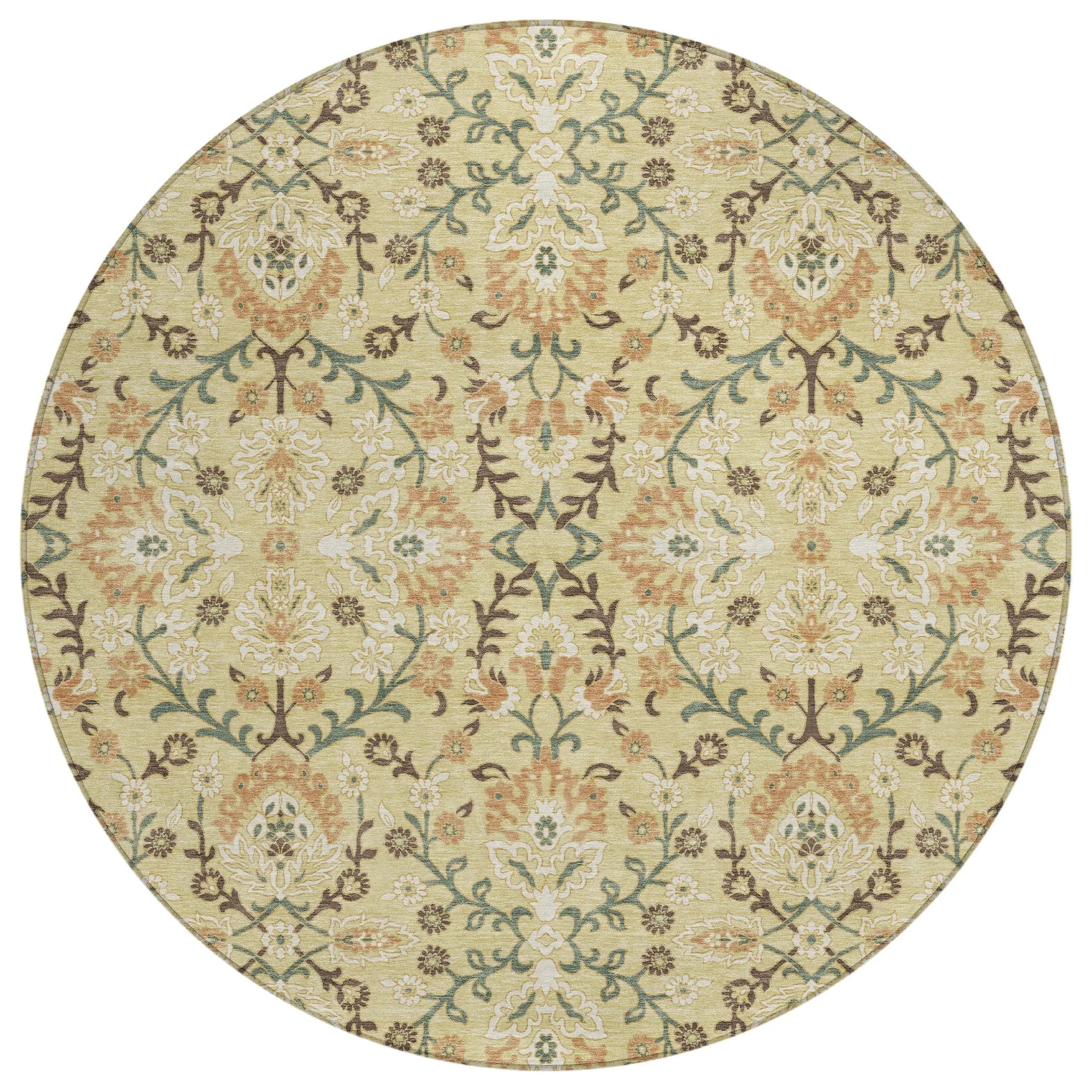 8' Wheat And Gold Round Geometric Washable Indoor Outdoor Area Rug Homeroots Outdoor