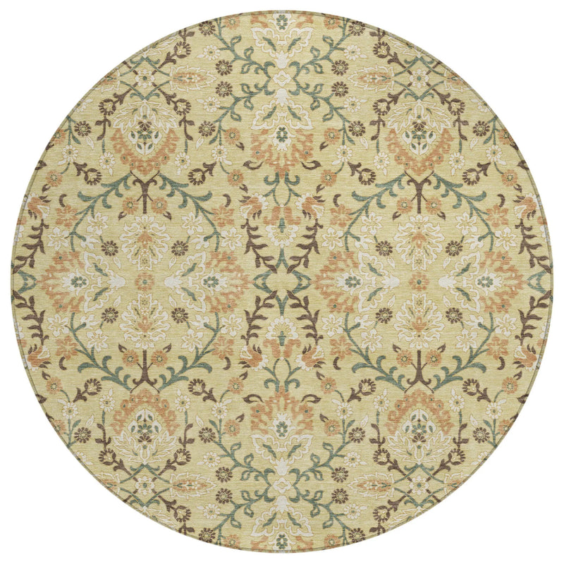 8' Wheat And Gold Round Geometric Washable Indoor Outdoor Area Rug Homeroots Outdoor