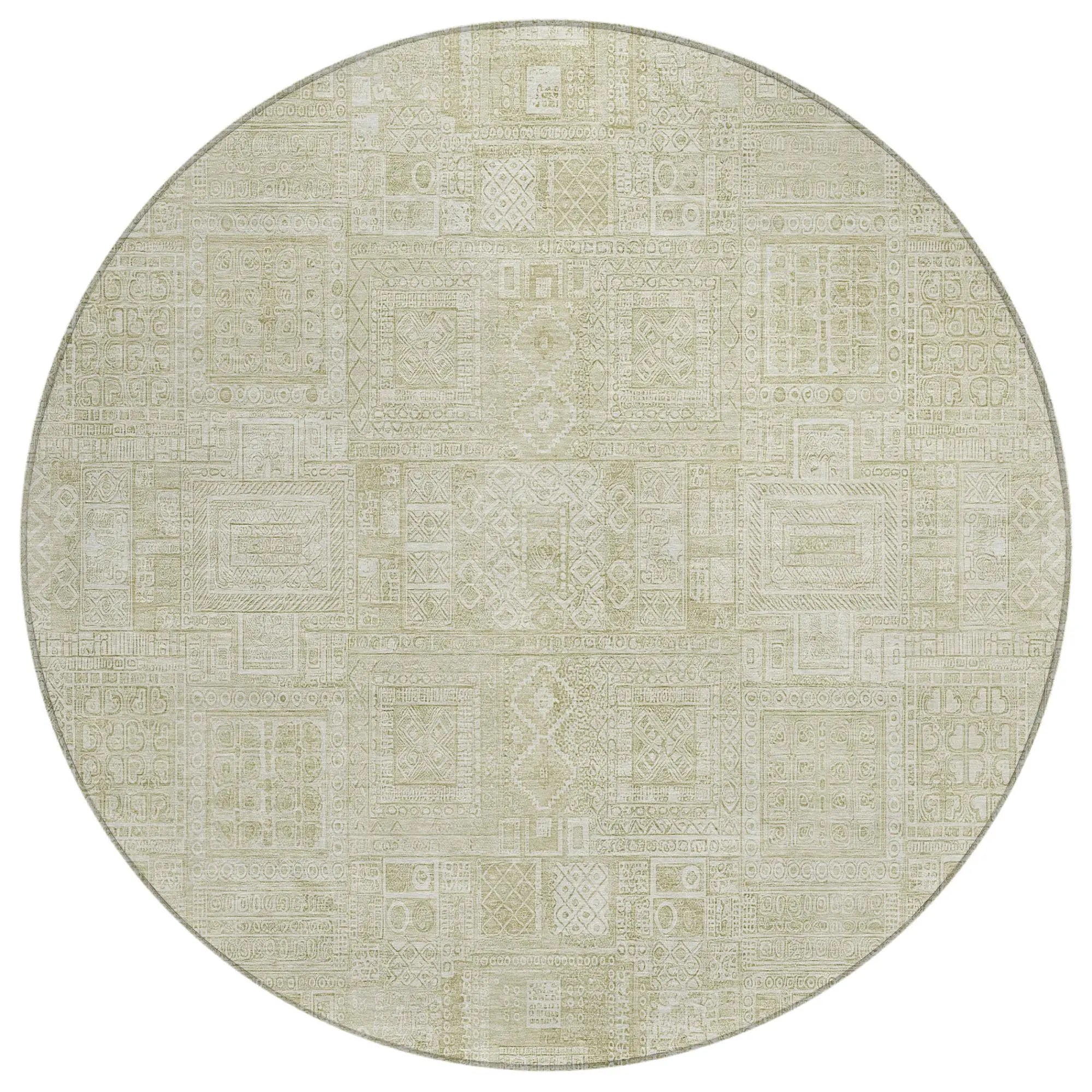 8' Wheat And Gold Round Oriental Washable Indoor Outdoor Area Rug Homeroots Outdoor