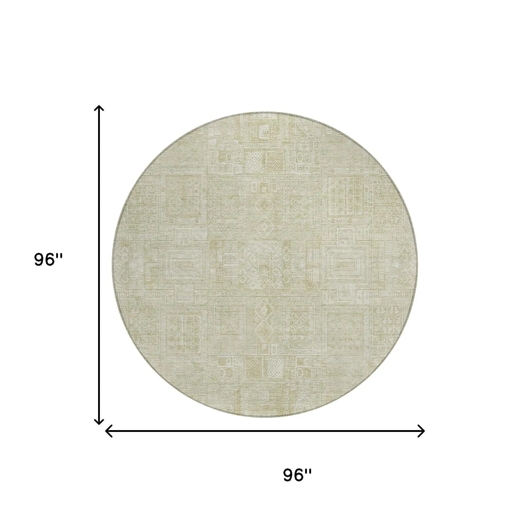 8' Wheat And Gold Round Oriental Washable Indoor Outdoor Area Rug Homeroots Outdoor