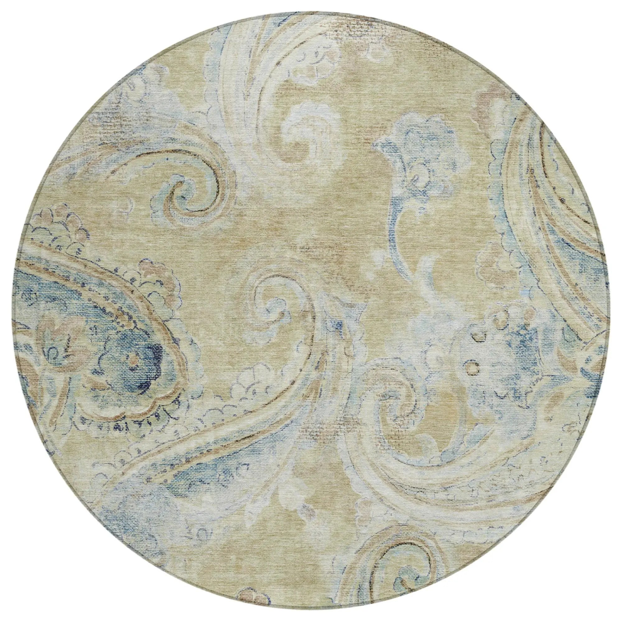8' Wheat And Gold Round Paisley Washable Indoor Outdoor Area Rug Homeroots Outdoor