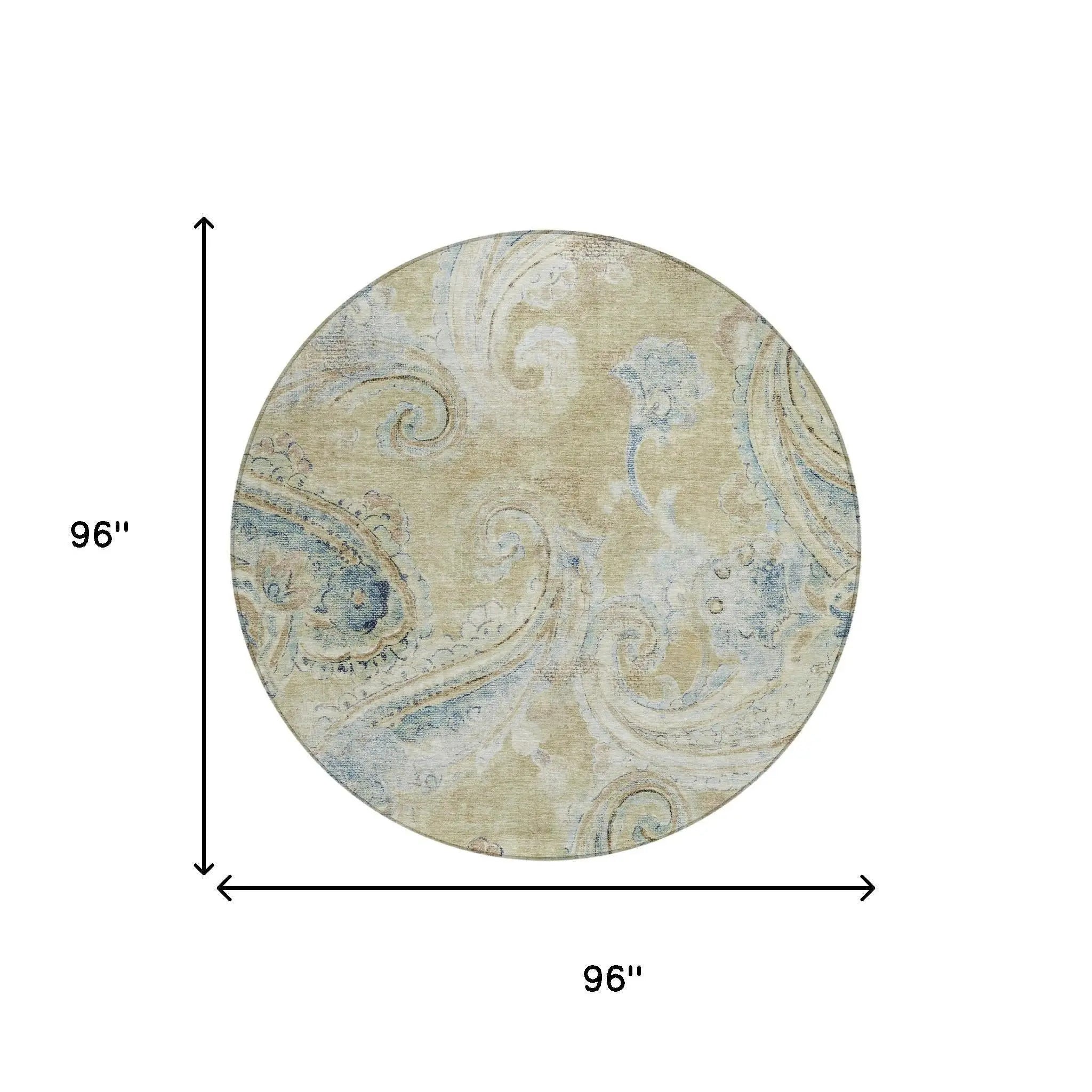 8' Wheat And Gold Round Paisley Washable Indoor Outdoor Area Rug Homeroots Outdoor