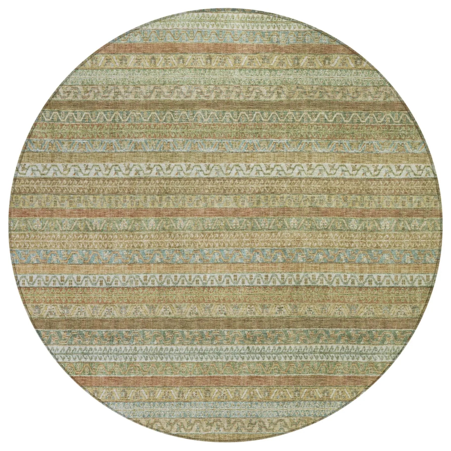 8' Wheat And Gold Round Striped Washable Indoor Outdoor Area Rug Homeroots Outdoor