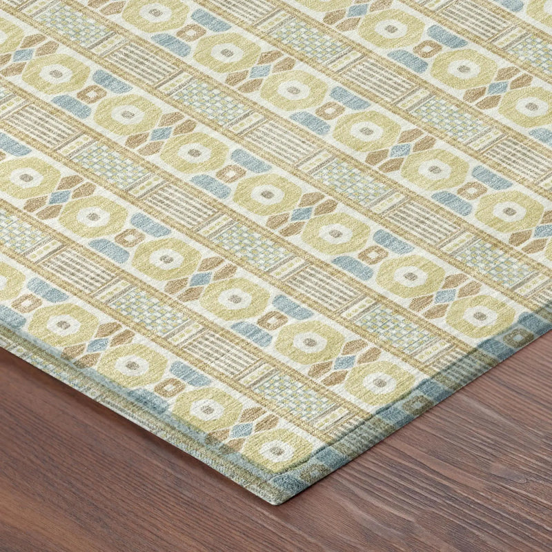 8' Wheat And Gold Round Striped Washable Indoor Outdoor Area Rug Homeroots Outdoor
