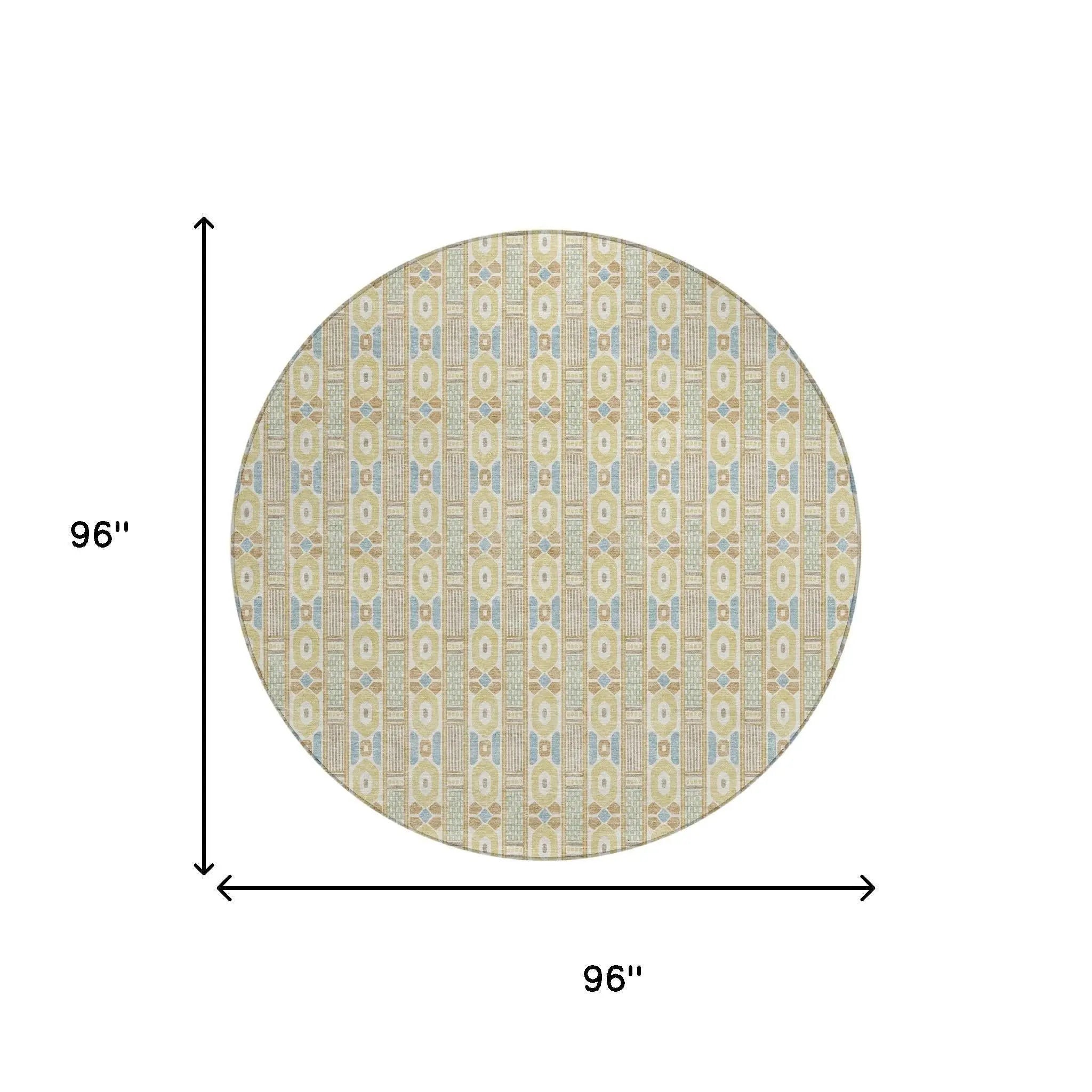 8' Wheat And Gold Round Striped Washable Indoor Outdoor Area Rug Homeroots Outdoor