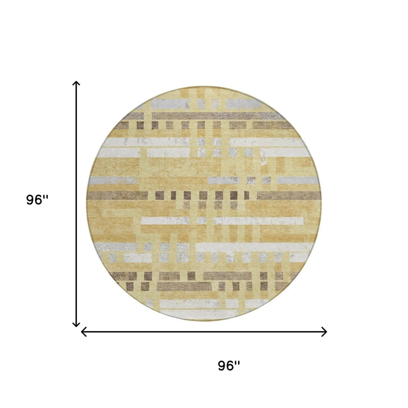 8' Wheat And Gold Round Striped Washable Indoor Outdoor Area Rug Homeroots Outdoor