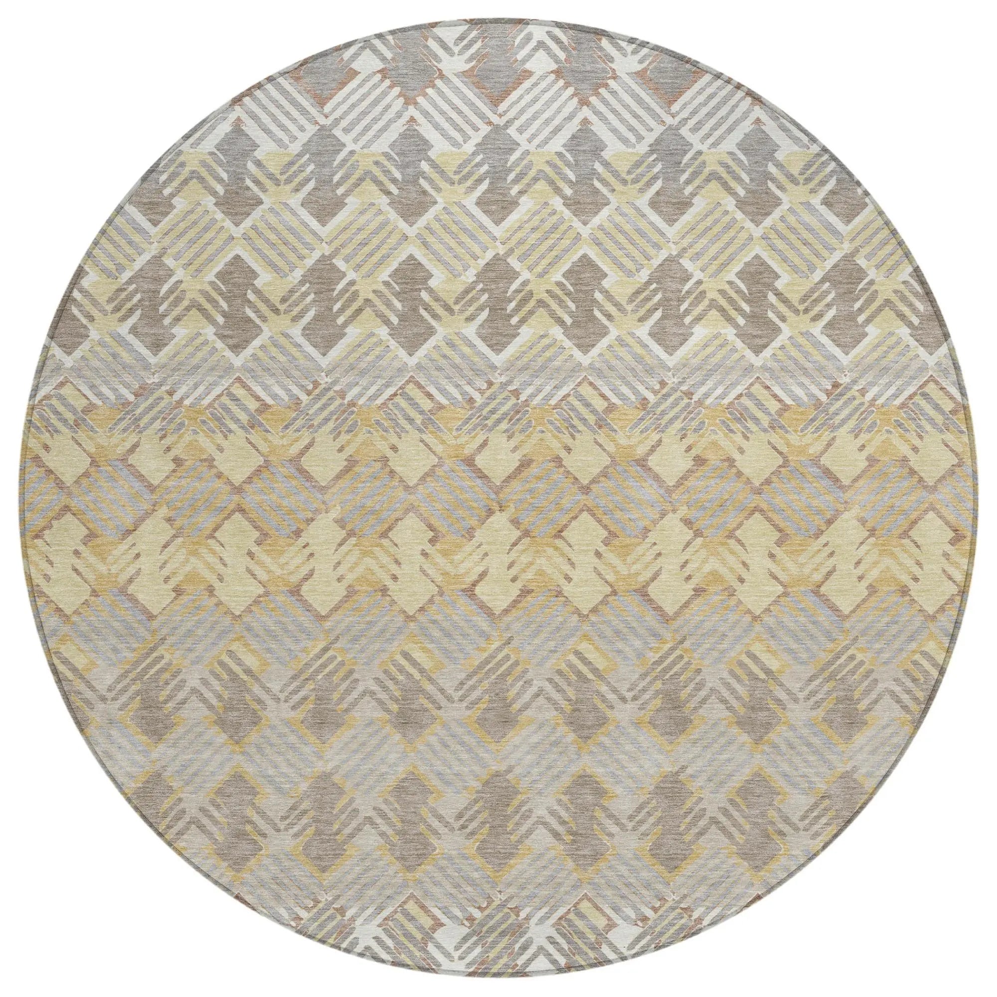 8' Wheat And Gold Round Striped Washable Indoor Outdoor Area Rug Homeroots Outdoor