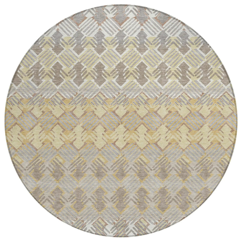 8' Wheat And Gold Round Striped Washable Indoor Outdoor Area Rug Homeroots Outdoor