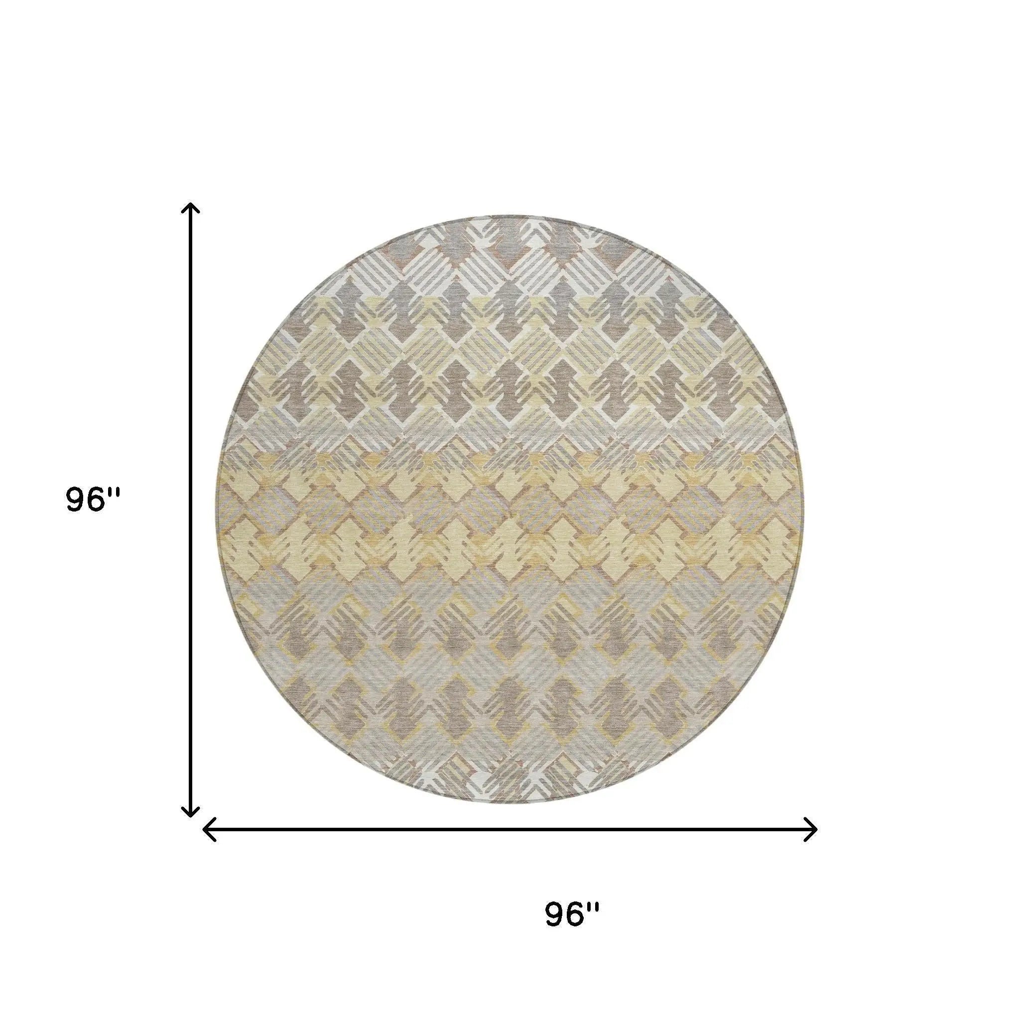 8' Wheat And Gold Round Striped Washable Indoor Outdoor Area Rug Homeroots Outdoor